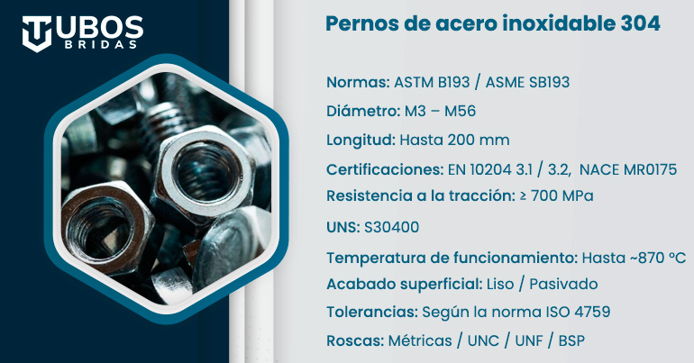 Pernos de acero inoxidable 304