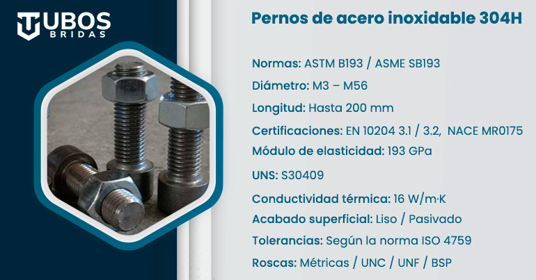 Pernos de acero inoxidable 304H