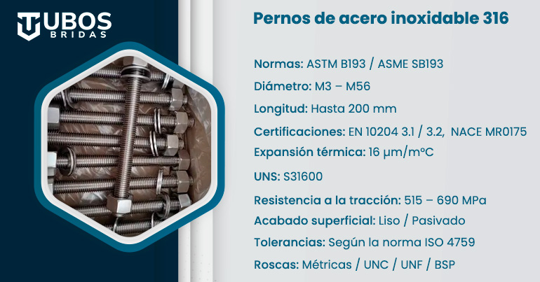 Pernos de acero inoxidable 316