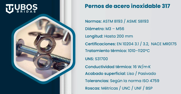 Pernos de acero inoxidable 317