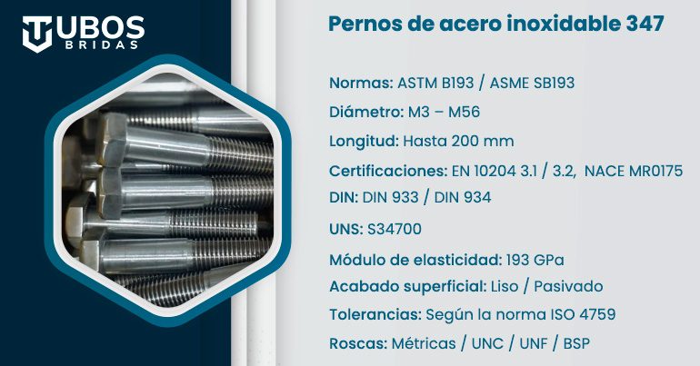 Pernos de acero inoxidable 347