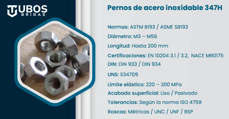 Pernos de acero inoxidable 347H